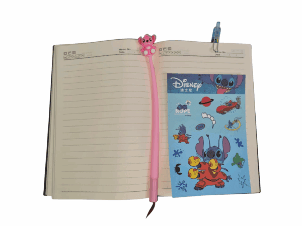 Stitch black soft cover Notebook with sticker paper and 2 pen