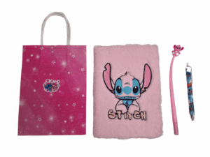Stitch 1. Pink Stitch plush notebook and 2 stitch pen birthday gift